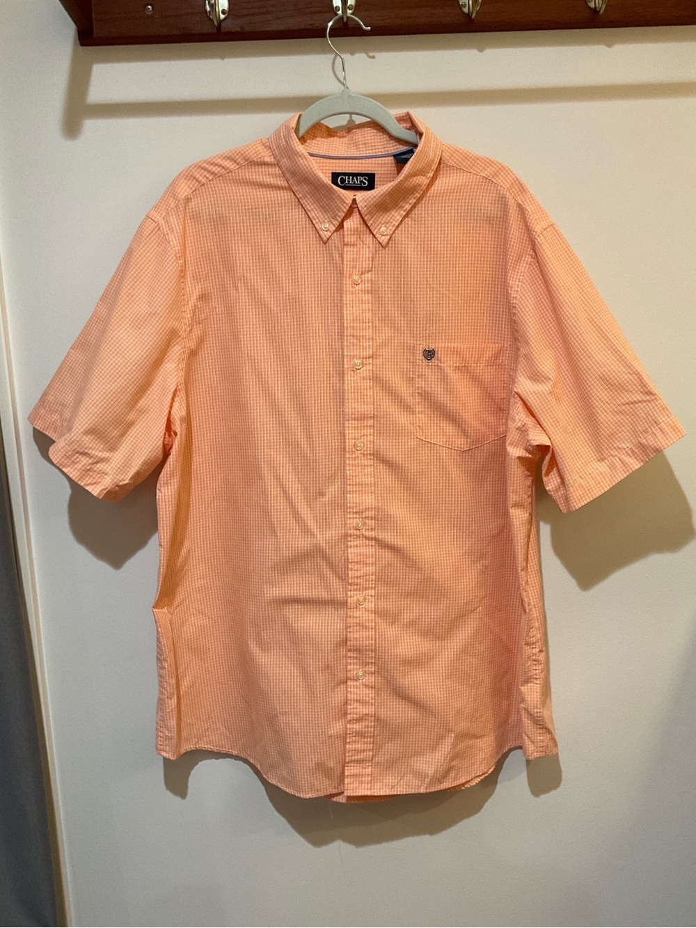 Chaps Men’s XXL Orange Gingham Short Sleeve Button Down Shirt